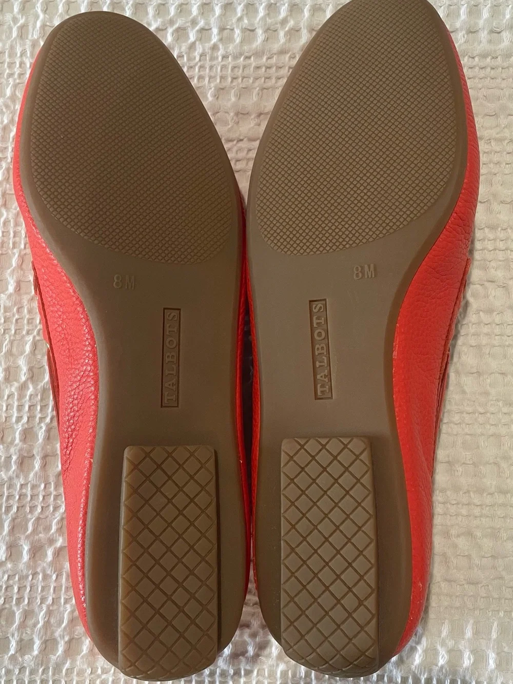 Talbots Coral Red Pebbled Leather Loafers with Bow